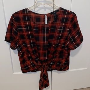 Plaid blouse with ties